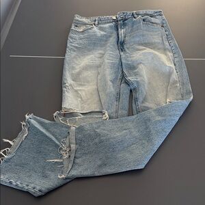Zara Women’s  Light Blue distressed wide leg Denim Jeans